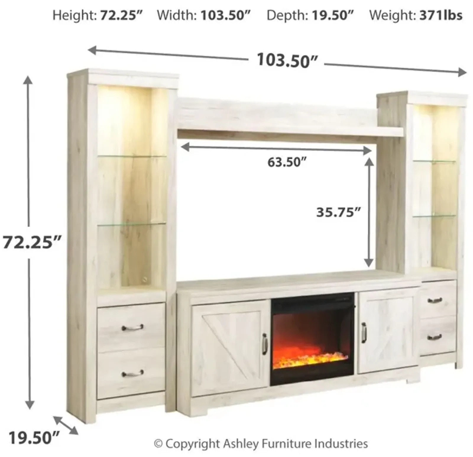 Ashley Bellaby Whitewash 4-Piece Entertainment Center with Fireplace