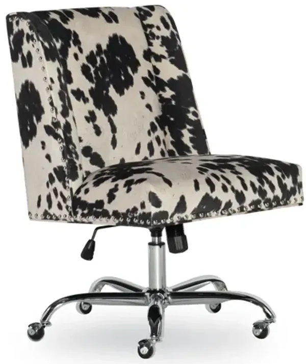 Linon Draper Black & White Cow Print Home Office Desk Chair