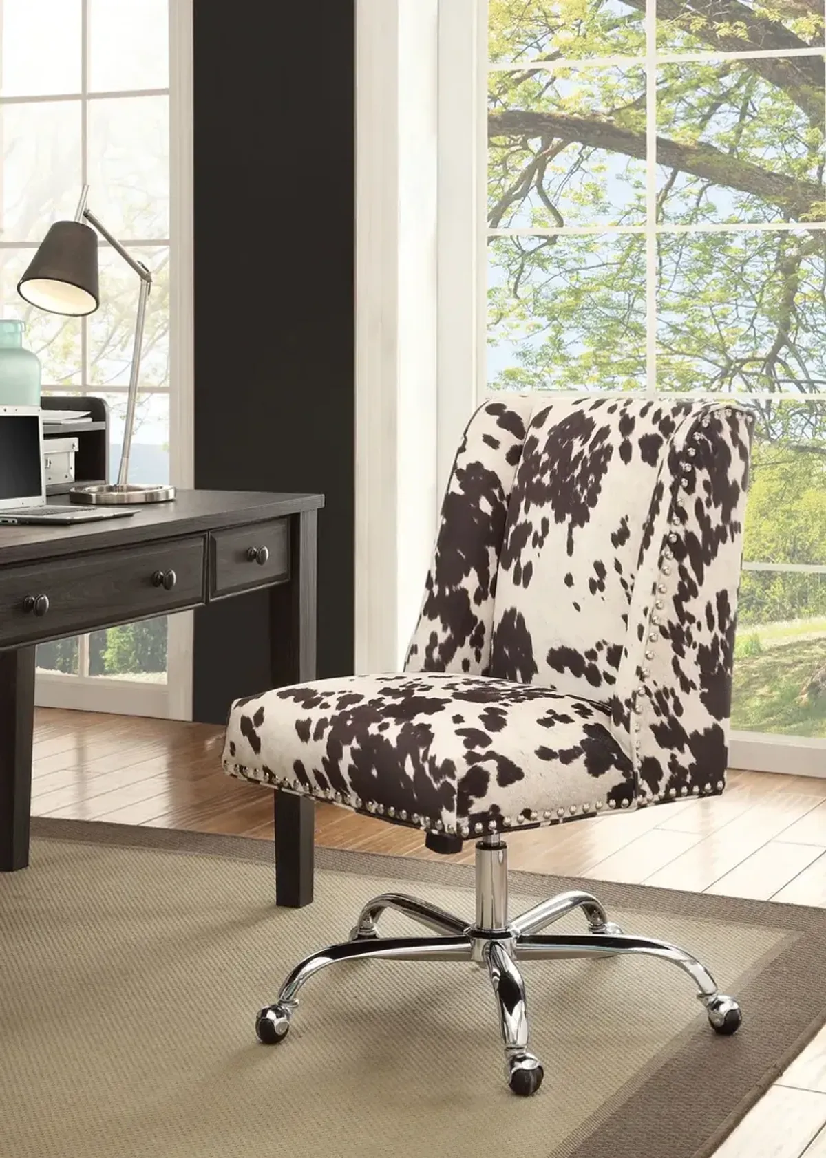 Linon Draper Black & White Cow Print Home Office Desk Chair