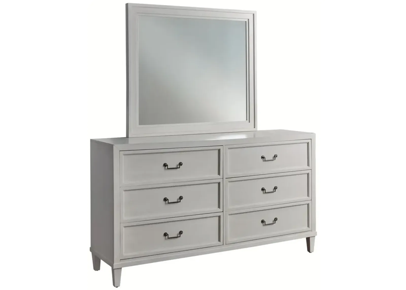 American Woodcrafters Complete Queen Bedroom Set Panel Bed, Dresser & Mirror White Dunescape