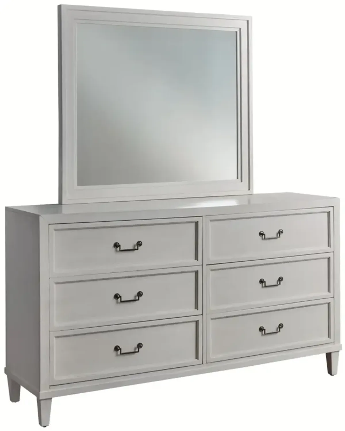 American Woodcrafters Complete Queen Bedroom Set Panel Bed, Dresser & Mirror White Dunescape