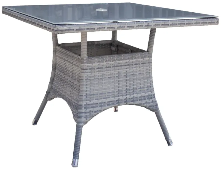 SANTORINI 36 SQUARE DINING TABLE KD W/WHITE WASH TEMPERED GLASS