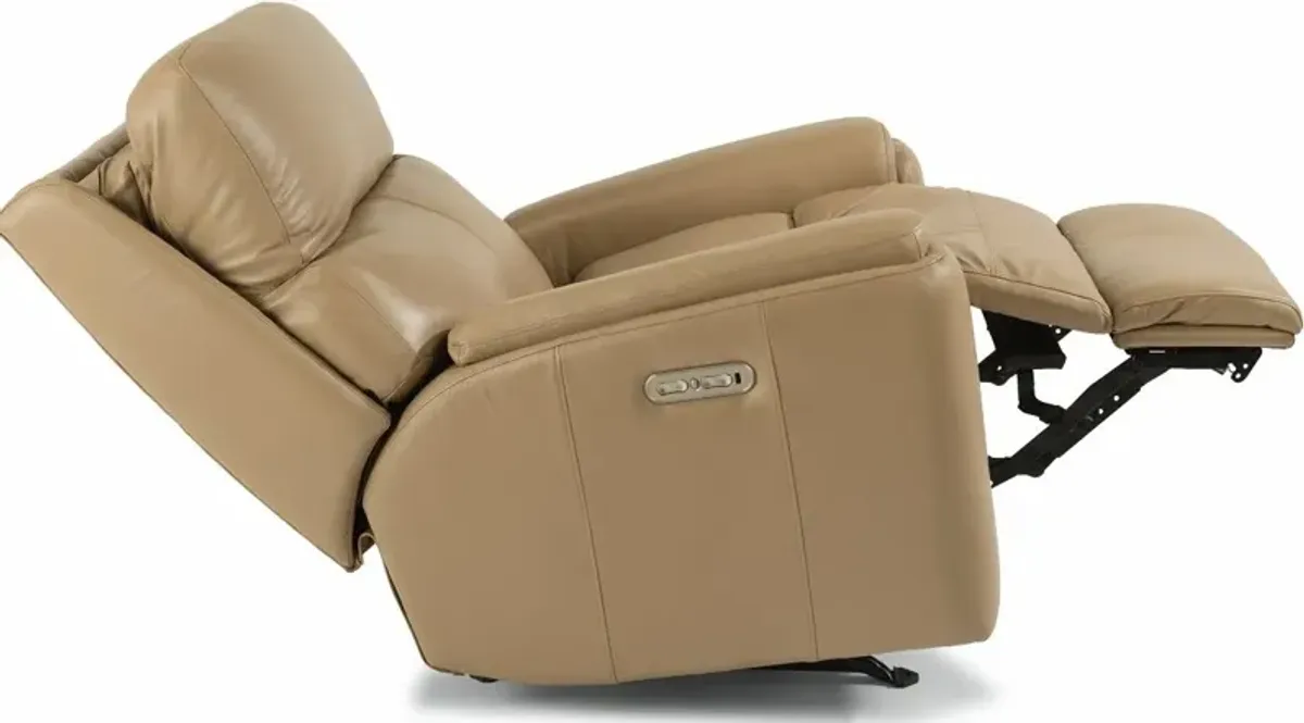 Flexsteel Rio Caffe Latte Power Rocking Leather Recliner with Power Headrest