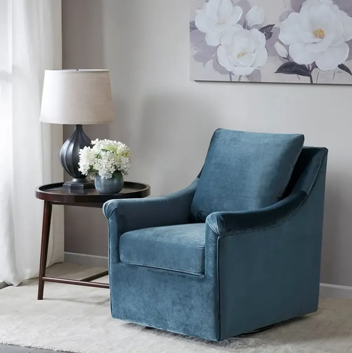 Olliix Madison Park Blue Deanna Upholstered Swivel Accent Chair