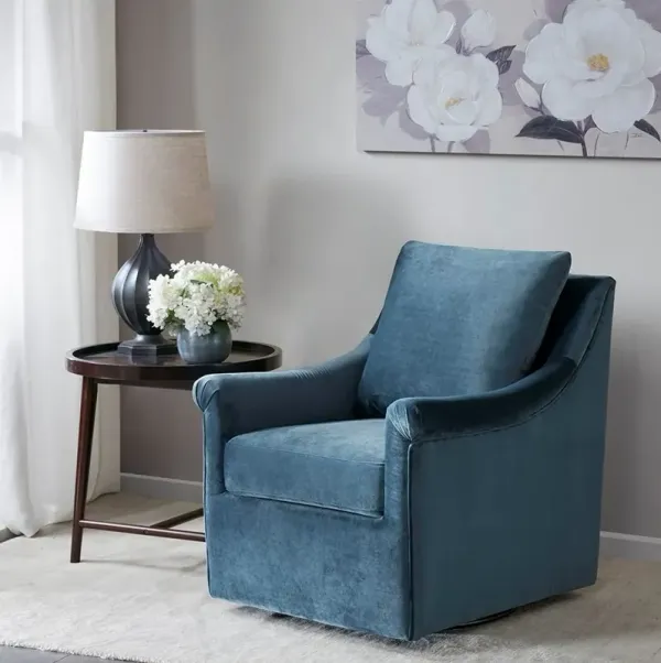 Olliix Madison Park Blue Deanna Upholstered Swivel Accent Chair