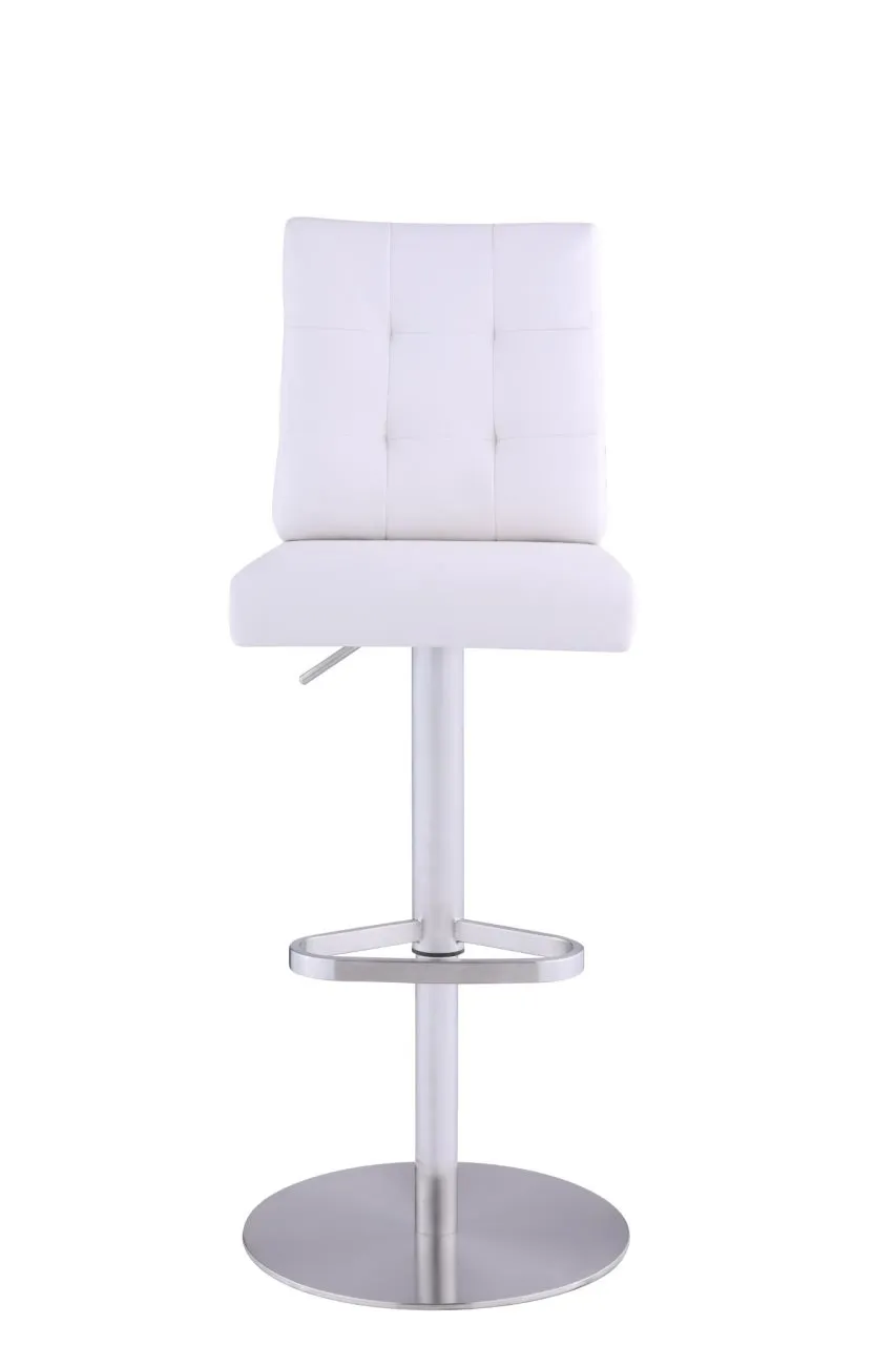 WHITE TUFTED BACK PNEUMATIC-ADJUSTABLE STOOL