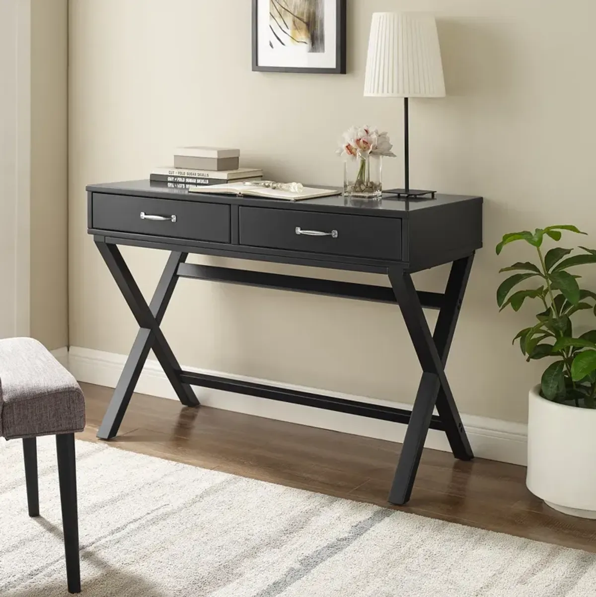 Linon Penney 2-Drawer Desk Black