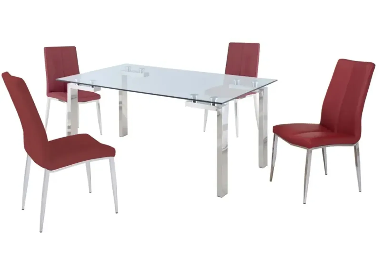 Chintaly Cristina Red Contemporary Dining Set with Glass Table & Upholstered Chairs