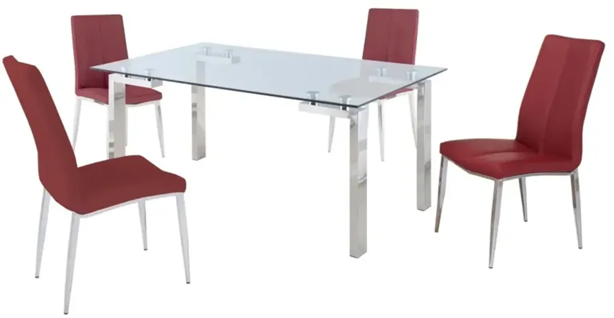 Chintaly Cristina Red Contemporary Dining Set with Glass Table & Upholstered Chairs