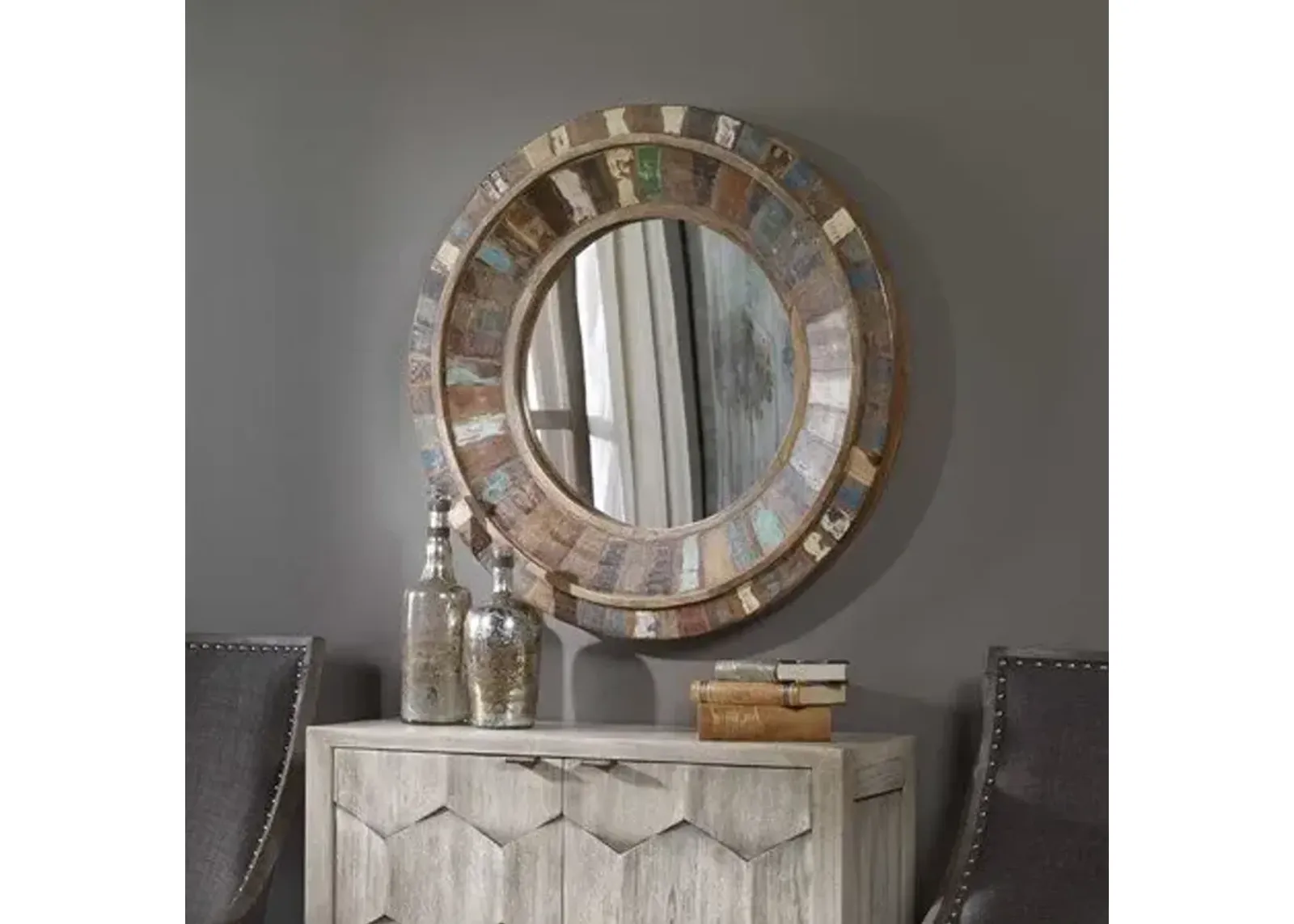 JEREMIAH ROUND WOOD MIRROR