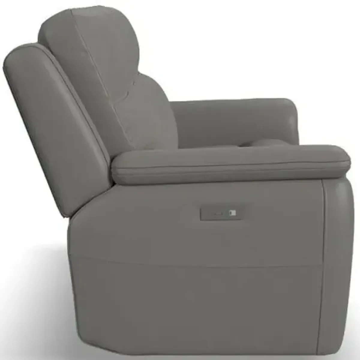 Flexsteel Sawyer Grey Leather Power Reclining Sofa with Power & Lumbar