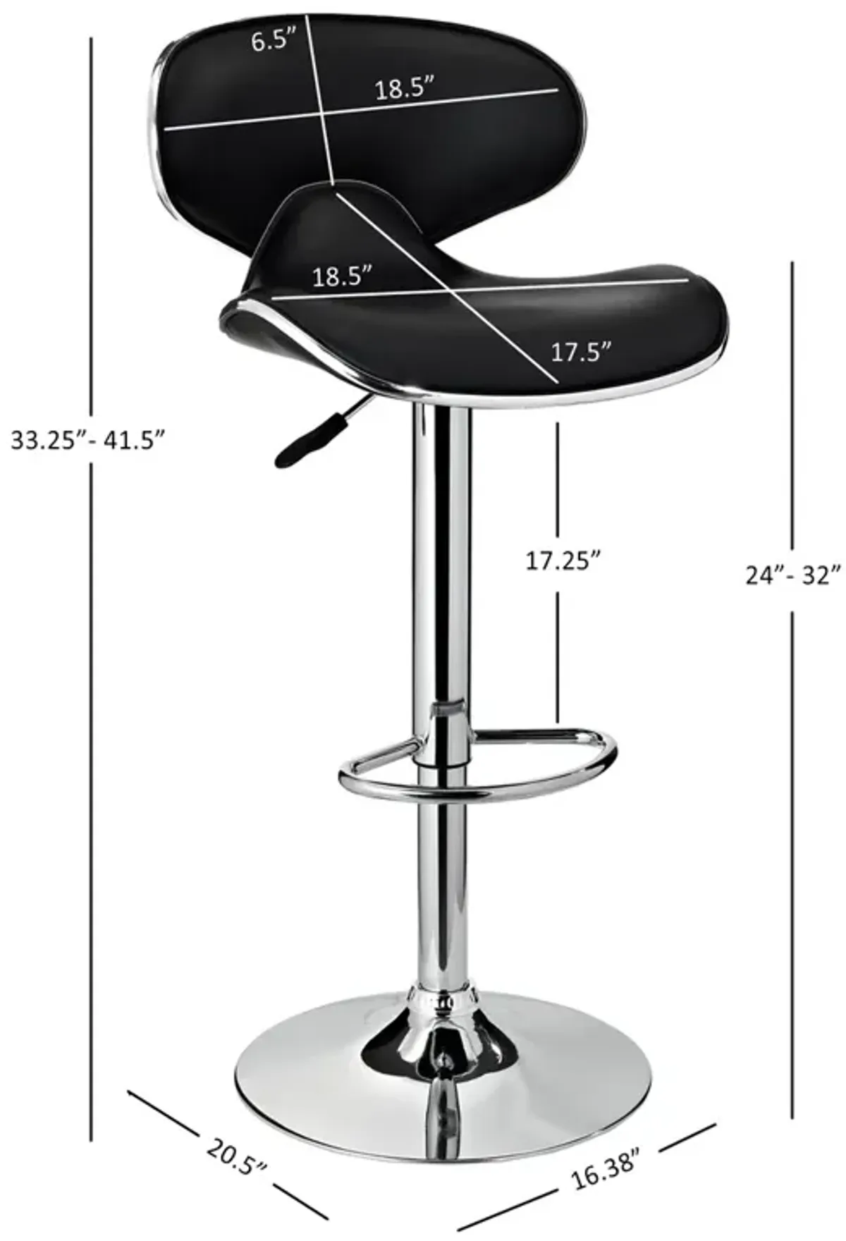 Chrome & Black Polyurethane Bar Stool