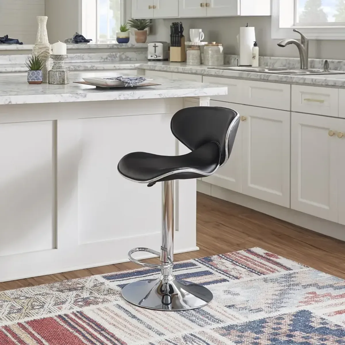 Powell Chrome & Black Polyurethane Bar Stool