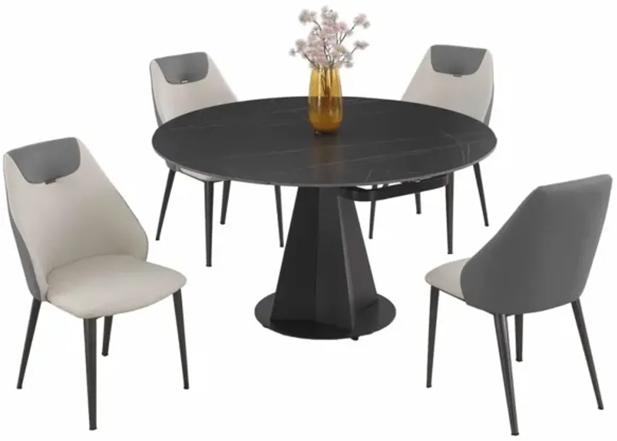 Chintaly Jocelyn Contemporary Dining Set with Motion Extendable Table & 2-Tone Chairs