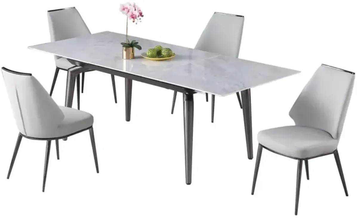 Chintaly Tabatha Dining Set with Extendable Sintered Stone Table & Curved Back Side Chairs