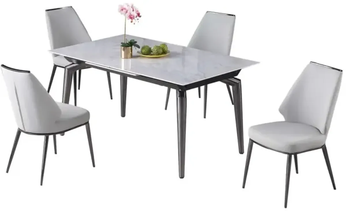 TABATHA DINING SET WITH EXTENDABLE SINTERED STONE TABLE & CURVED BACK SIDE CHAIRS