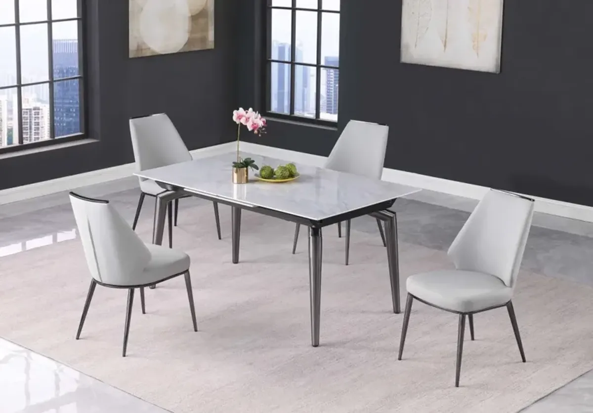 TABATHA DINING SET WITH EXTENDABLE SINTERED STONE TABLE & CURVED BACK SIDE CHAIRS