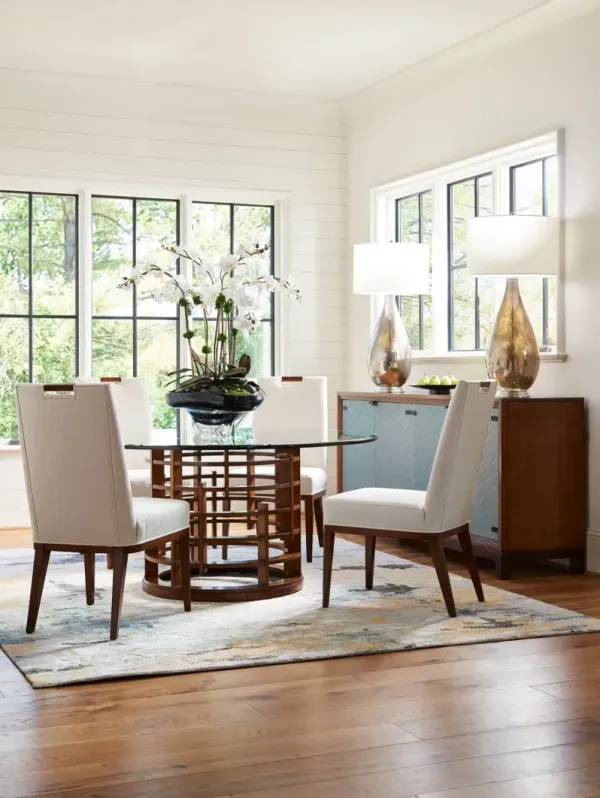 Tommy Bahama Home by Lexington Island Fusion Meridien Round Dining Table with 60 Inch Glass Top