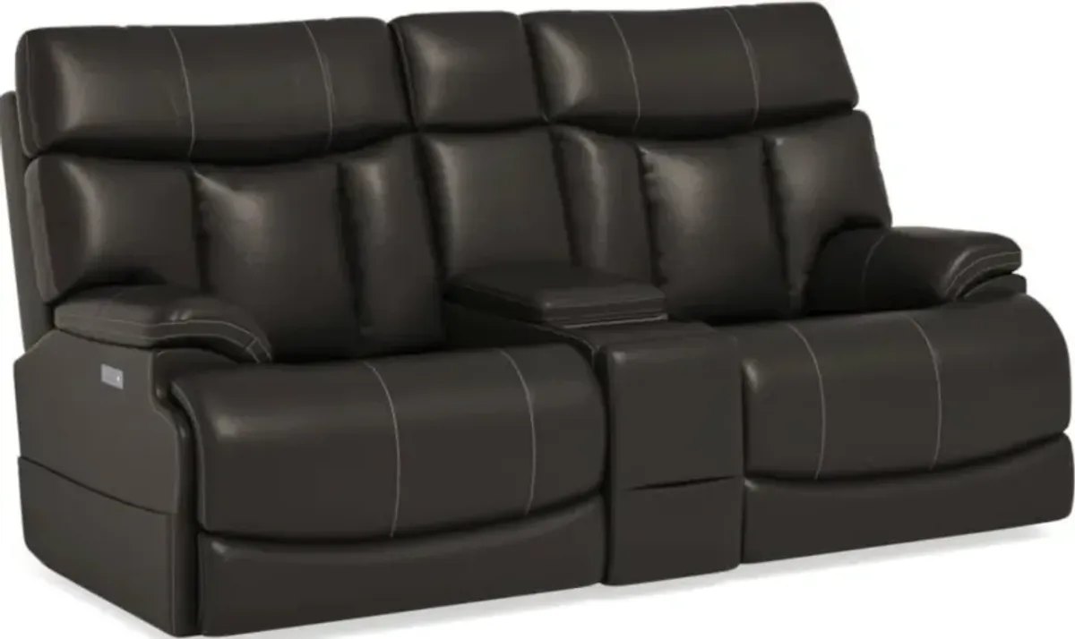 Flexsteel Clive Black Power Reclining Loveseat with Console & Power Headrests & Lumbar