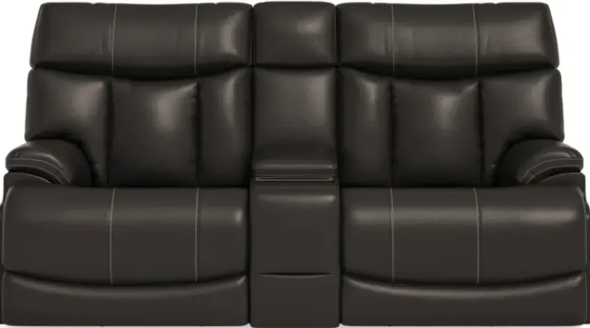 Flexsteel Clive Black Power Reclining Loveseat with Console & Power Headrests & Lumbar