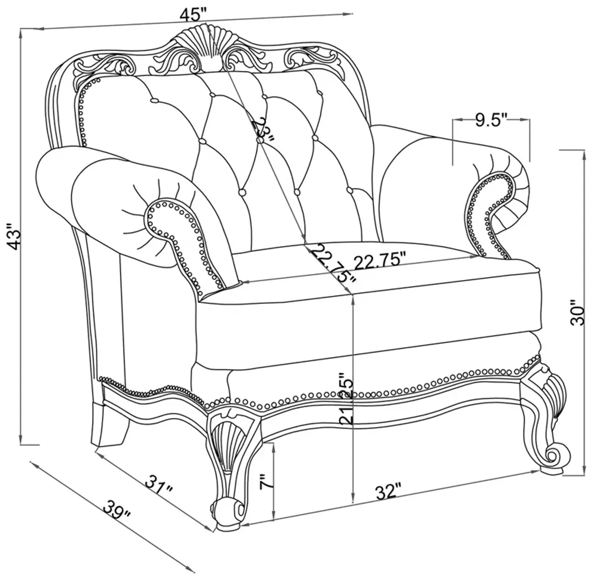 Coaster Victoria Full Leather Upholstered Rolled Arm Chair Brown