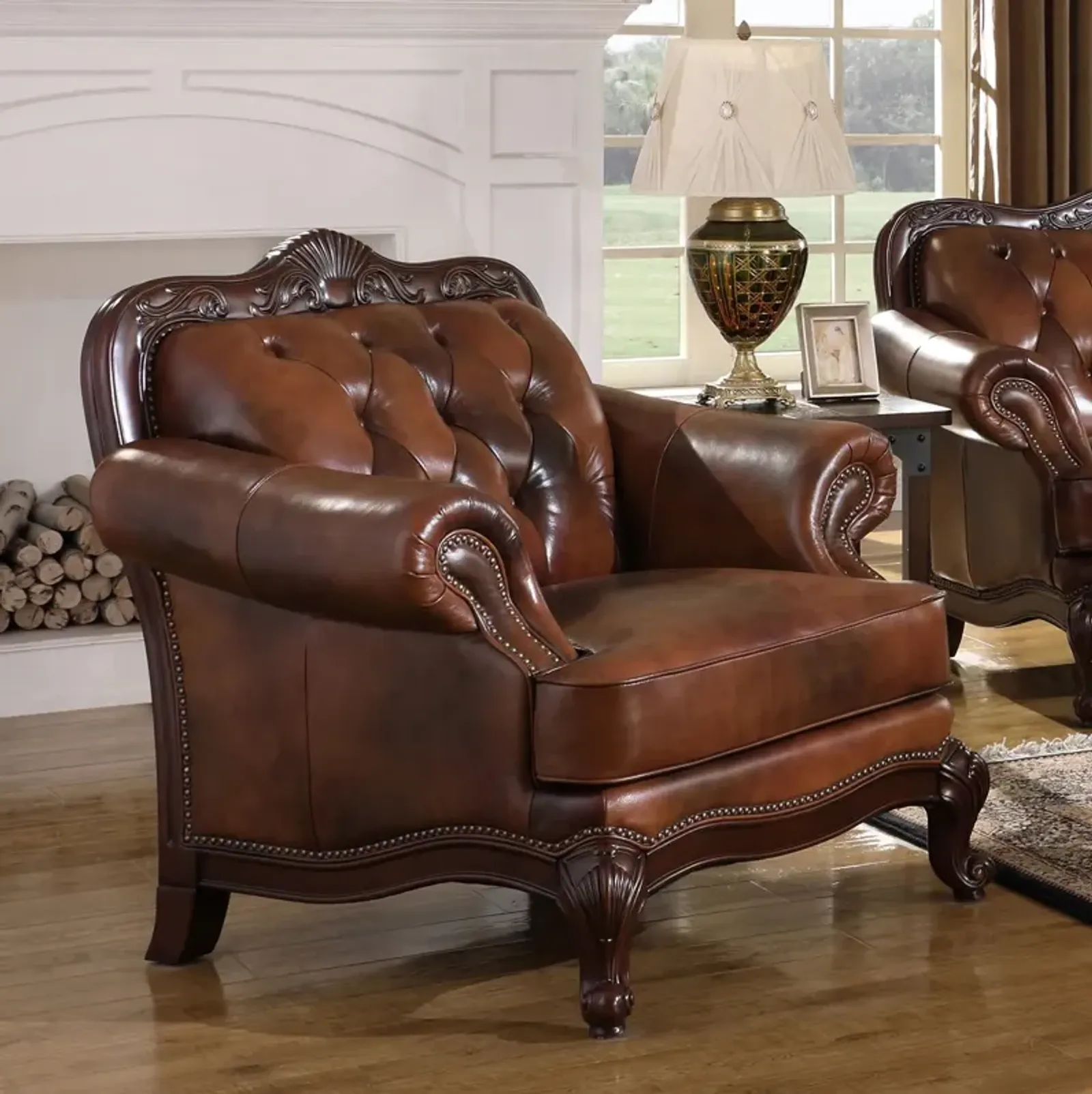 Coaster Victoria Full Leather Upholstered Rolled Arm Chair Brown