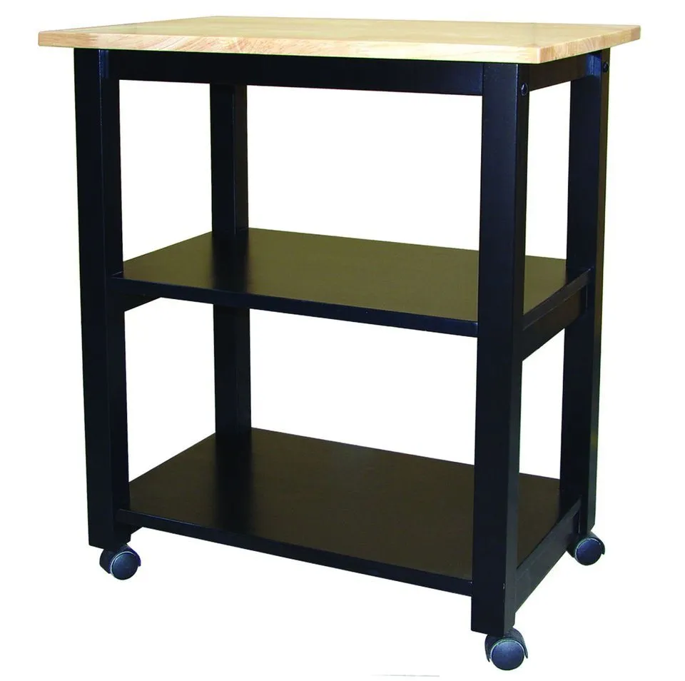 MICROWAVE CART ON WHEELS IN BLACK & NATURAL