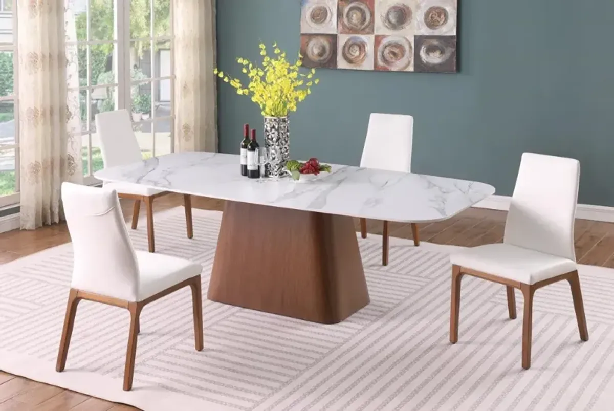 Chintaly Kenza White Modern Marbleized Sintered Stone Top Dining Table & Solid Wood Chairs