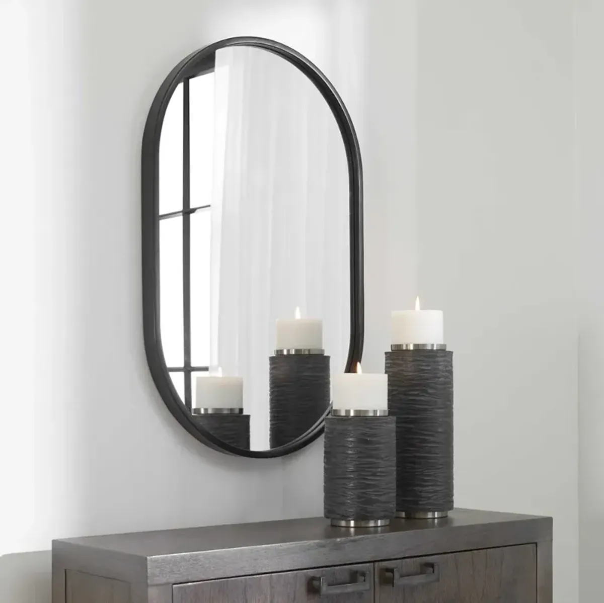 Uttermost Varina Minimalist Satin Black Oval Mirror