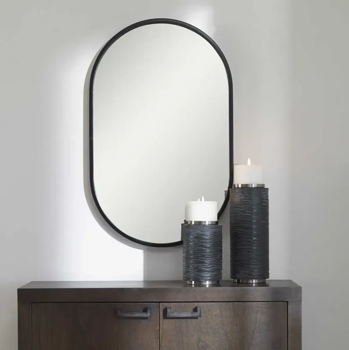 Uttermost Varina Minimalist Satin Black Oval Mirror