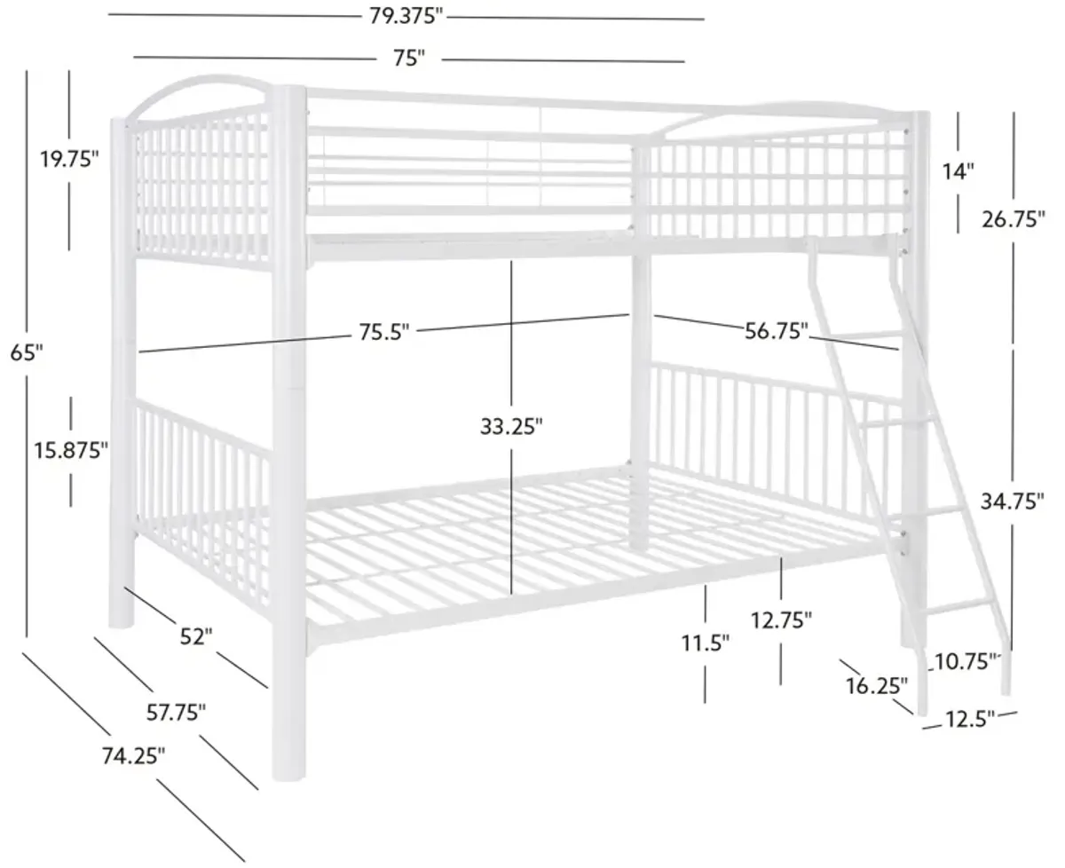 HEAVY METAL FULL OVER FULL WHITE BUNK BED