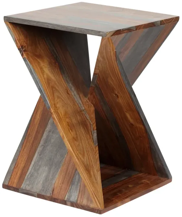 ZANE SOLID SHEESHAM WOOD TWISTED ACCENT SIDE END TABLE