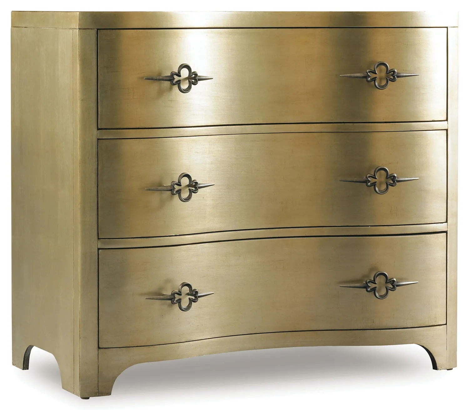 SANCTUARY THREE DRAWER SHAPED FRONT GOLD CHEST