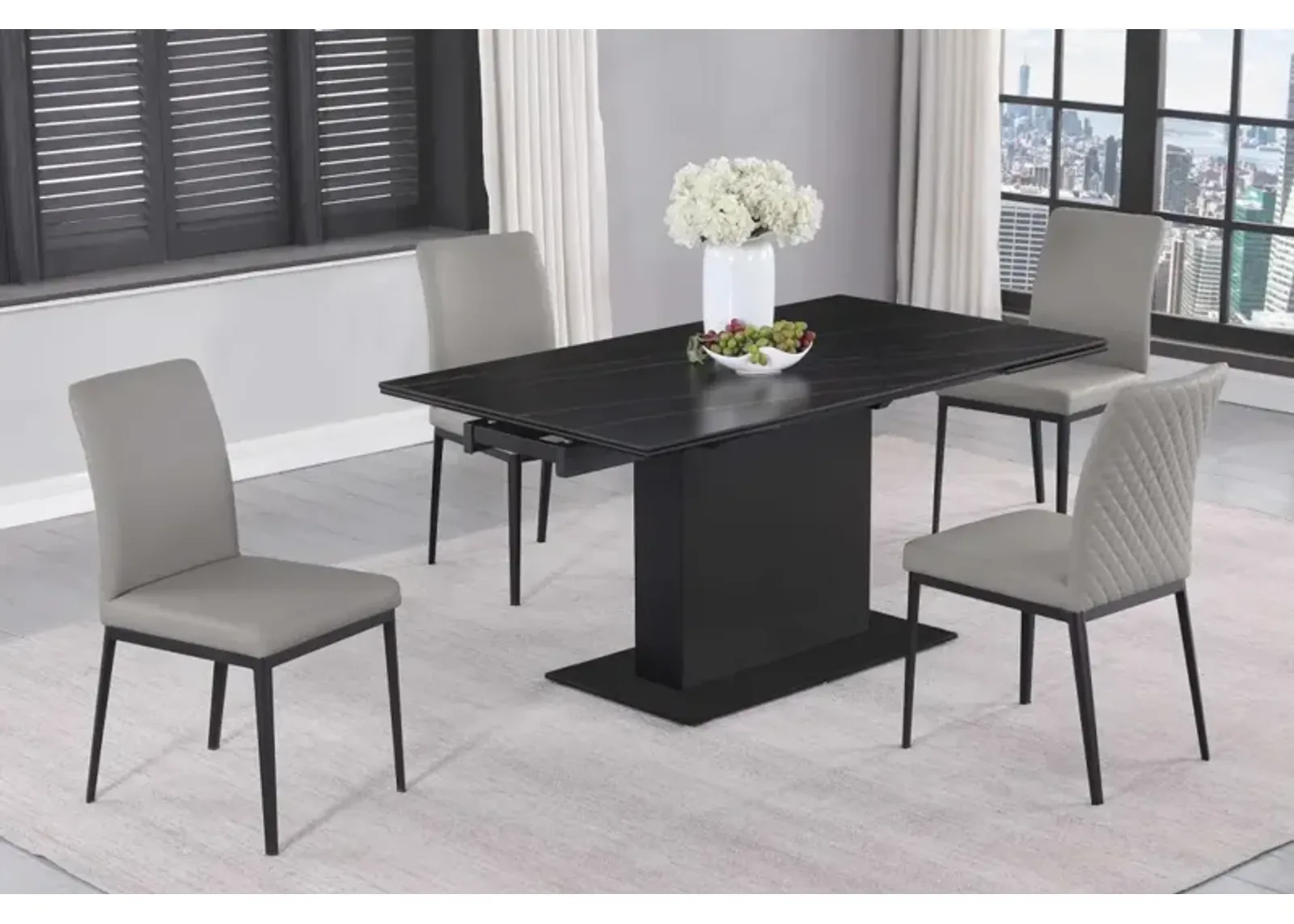 Chintaly Katalina Dining Set with Marbleized Sintered Stone Extendable Table & Diamond Stitched Back Chairs