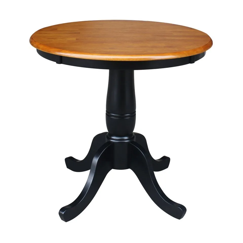 DINING ESSENTIALS 30" ROUND TABLE TOP WITH 30" TRADITIONAL PEDESTAL BASE IN CHERRY/BLACK