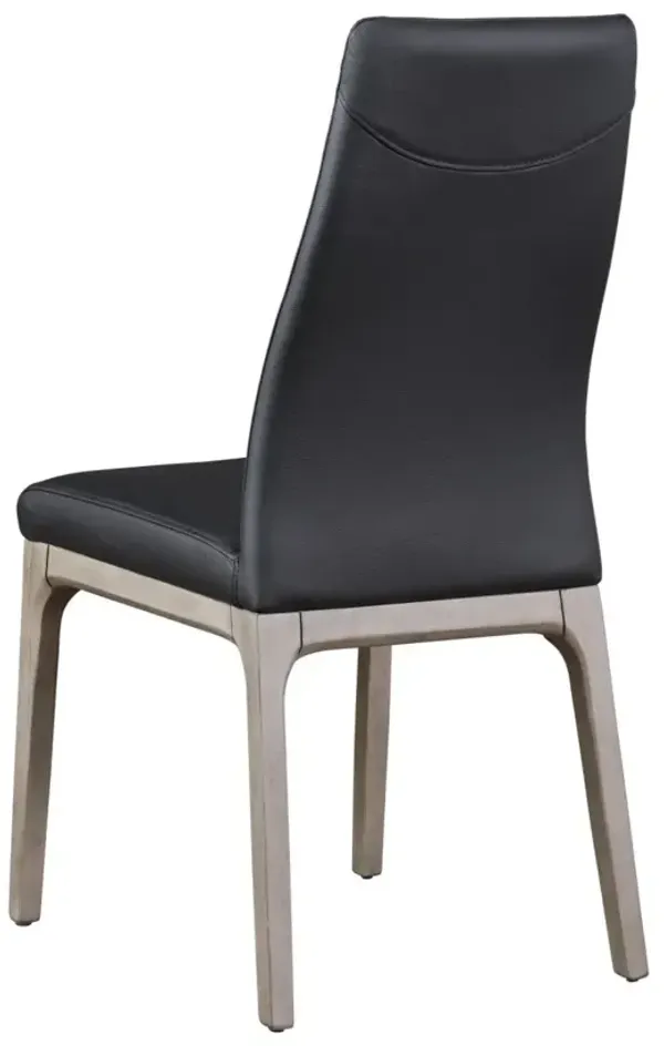Chintaly Esther Grey Modern Contour Back Upholstered Side Chair in Black Faux Leather & Solid Wood Base