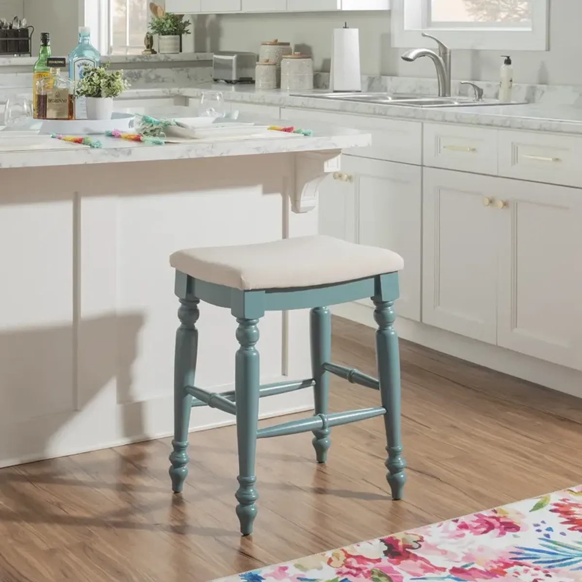 Linon Marino Blue Backless Counter Stool