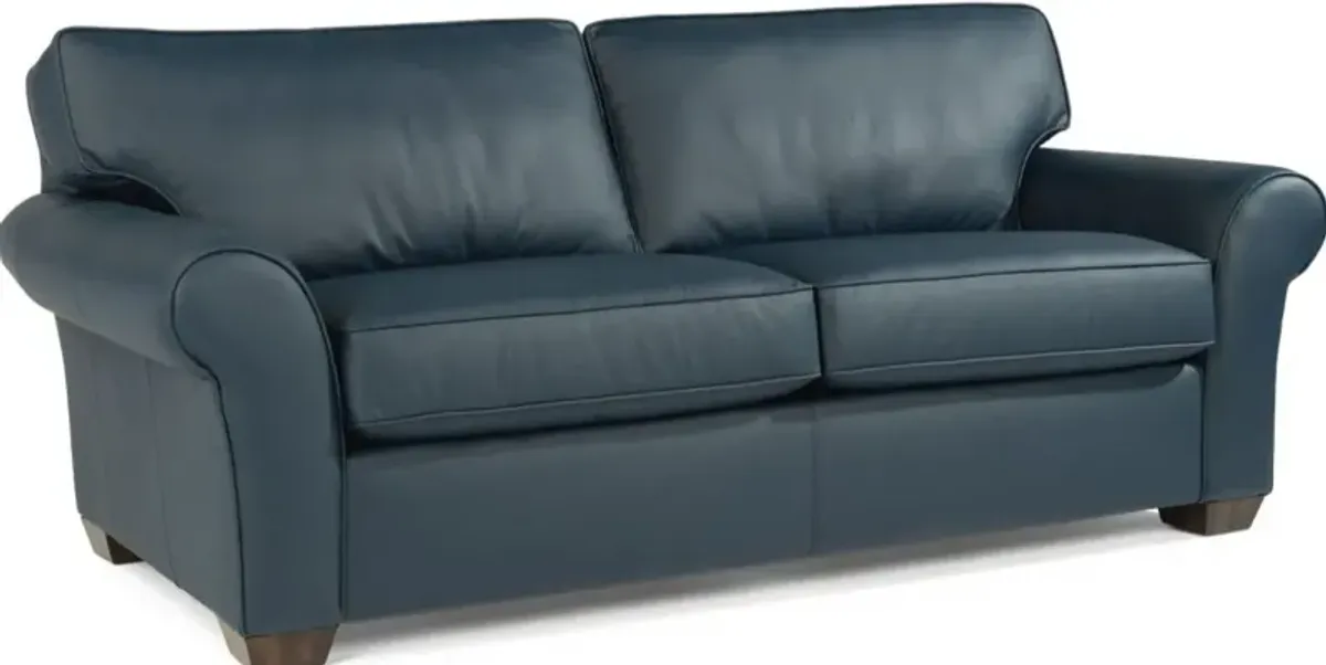 Flexsteel Vail Dark Blue Leather Sofa