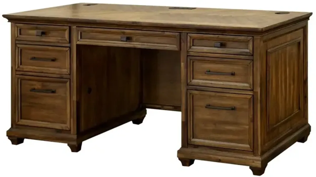 Martin Furniture Porter Natural Wood with Herringbone Pattern Credenza Desk