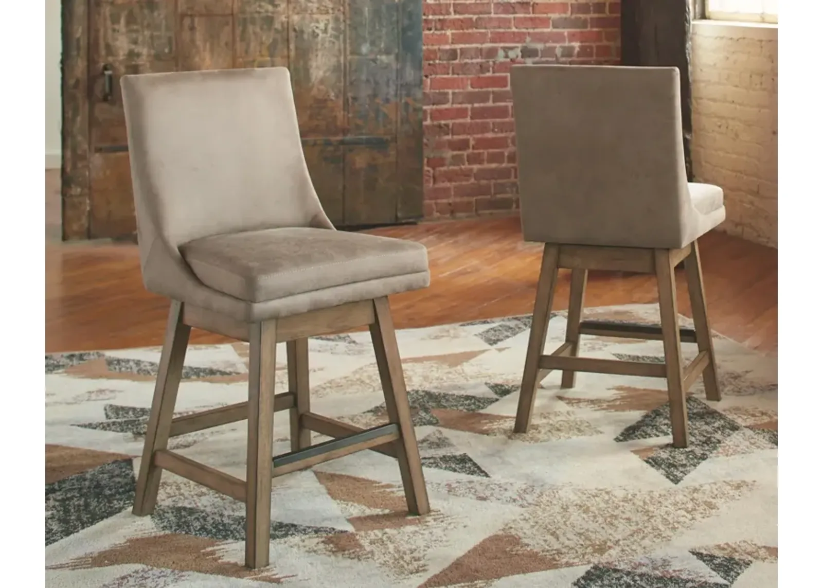 Ashley Contemporary Suede Counter Height Barstools in Taupe