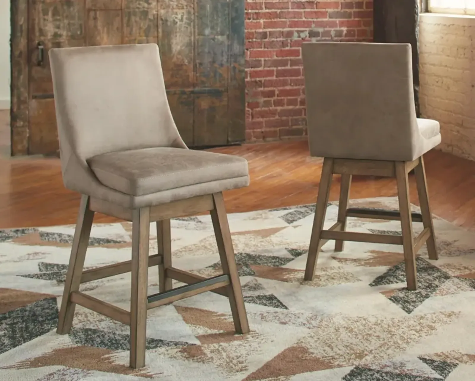 Ashley Contemporary Suede Counter Height Barstools in Taupe