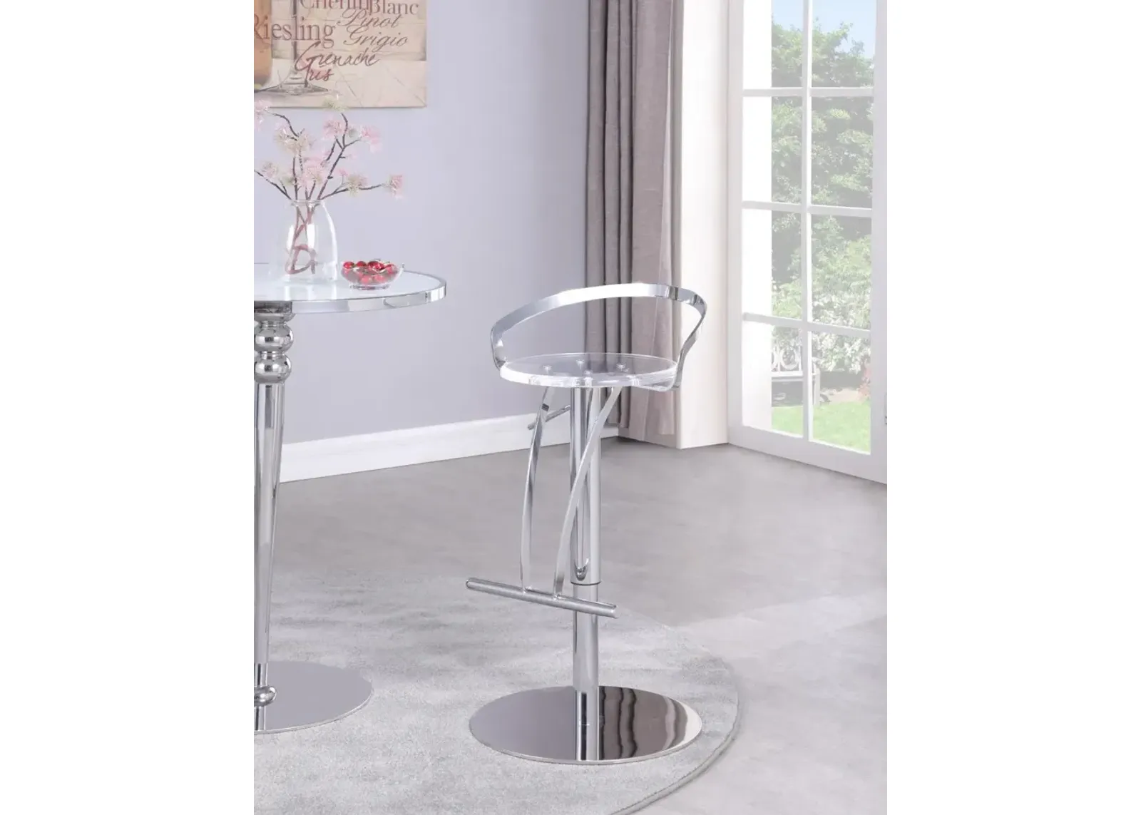 Chintaly Clear Contemporary Pneumatic-Adjustable Stool with Solid Acrylic Seat