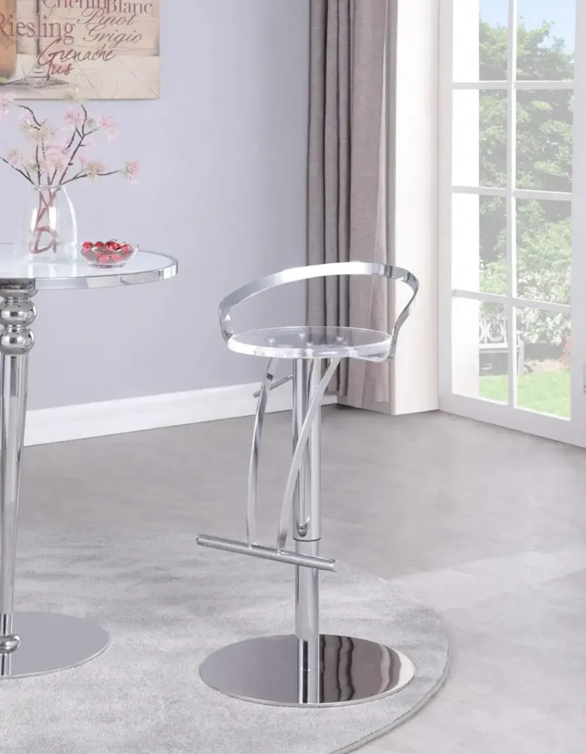 Chintaly Clear Contemporary Pneumatic-Adjustable Stool with Solid Acrylic Seat