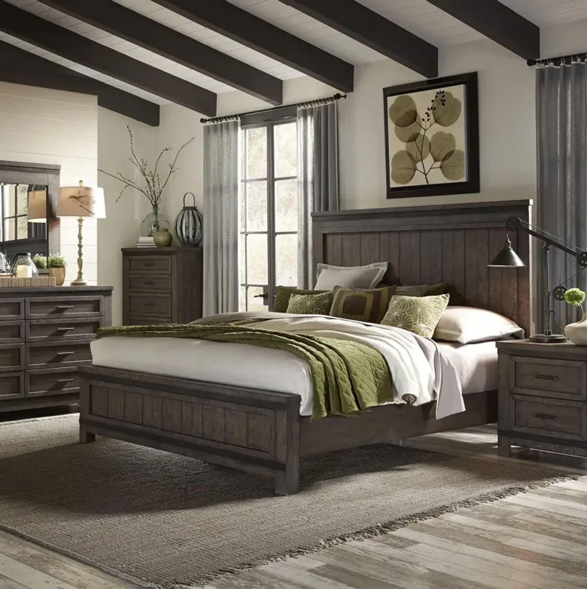 Liberty Furniture Complete Queen Bedroom Set Panel Bed, Dresser, Mirror & Nightstand Thornwood Hills