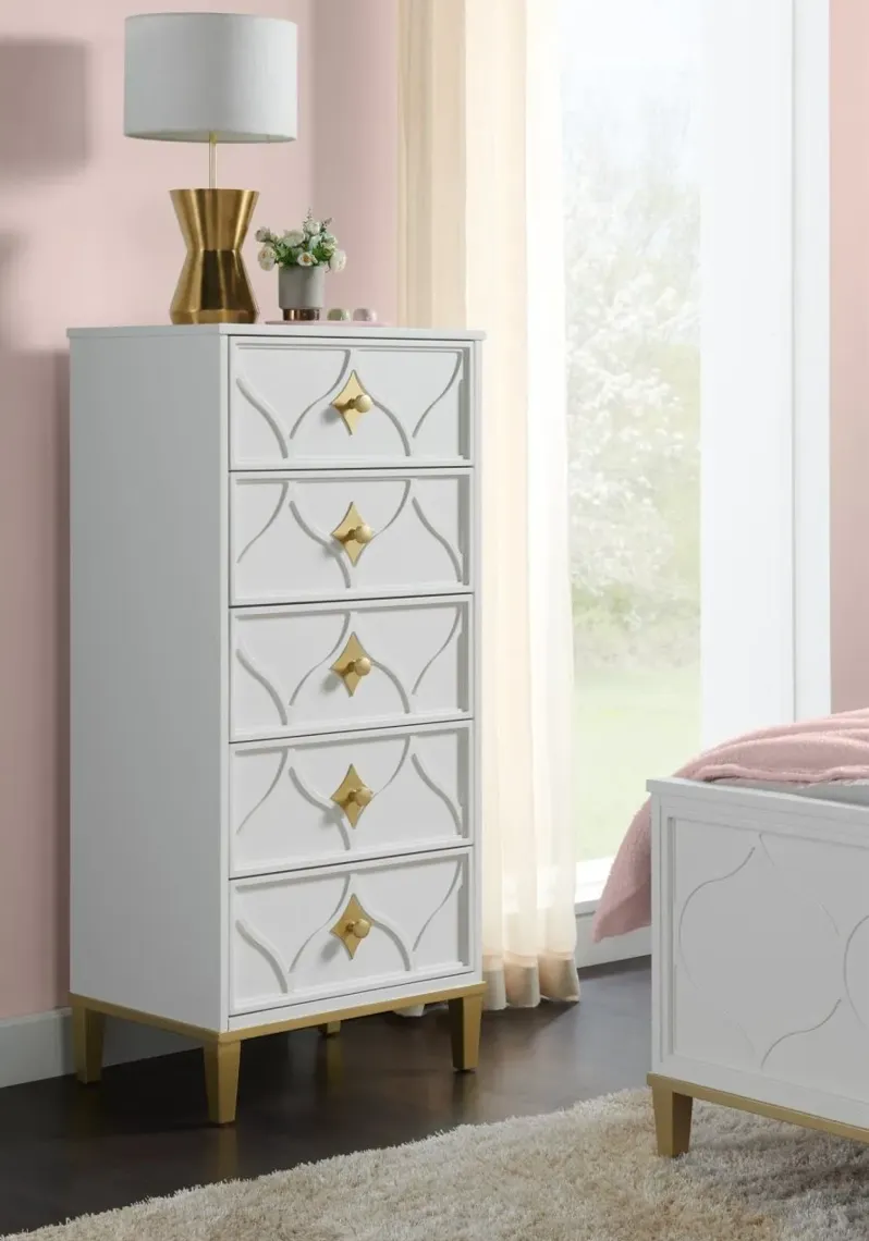 KIDS/TEENS EMMA 5-DRAWER LINGERIE CHEST IN WHITE & GOLD