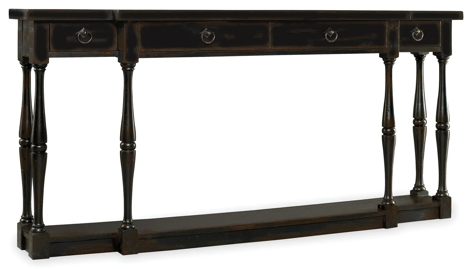 SANCTUARY FOUR DRAWER THIN EBONY CONSOLE TABLE