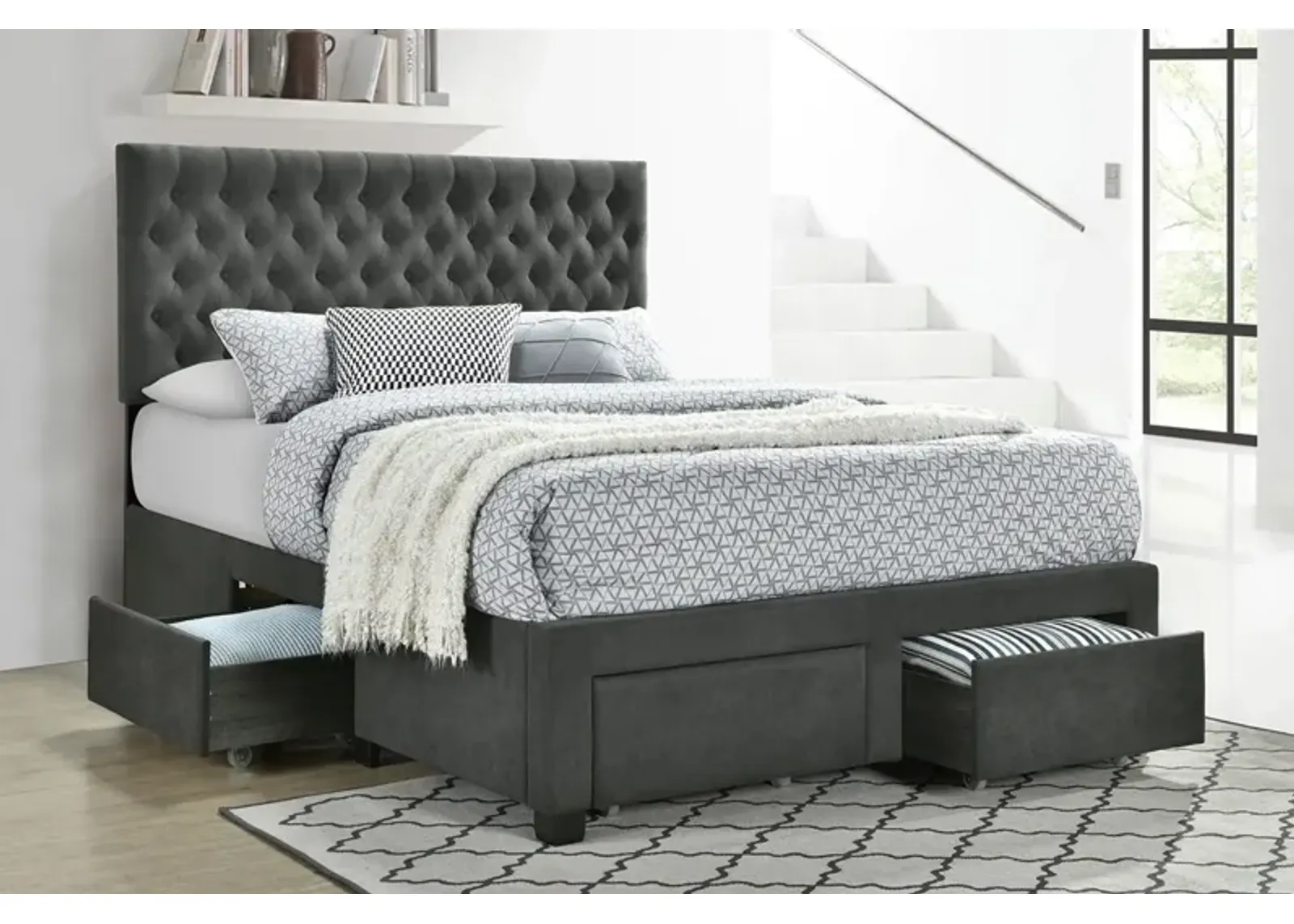 Coaster Soledad Upholstered King Storage Panel Bed Grey