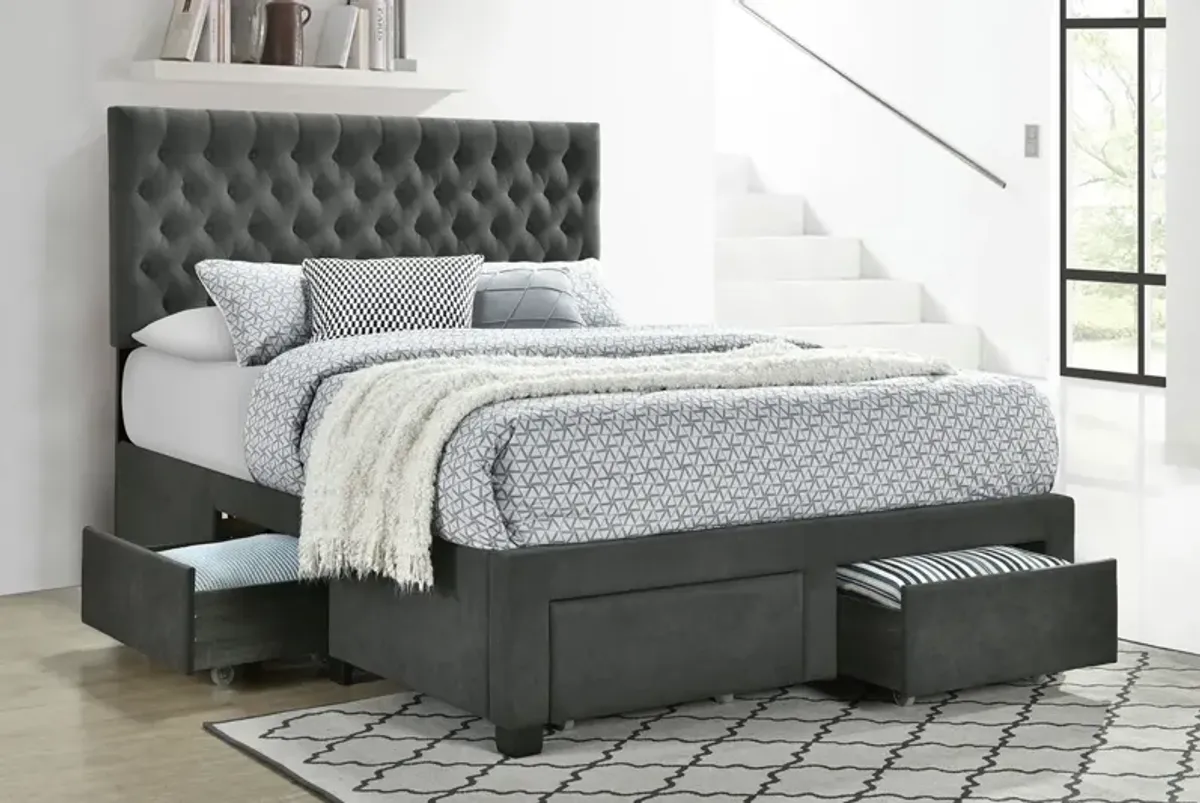 Coaster Soledad Upholstered King Storage Panel Bed Grey