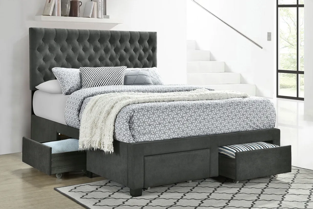 SOLEDAD E KING STORAGE BED GREY UPHOLSTERED BED