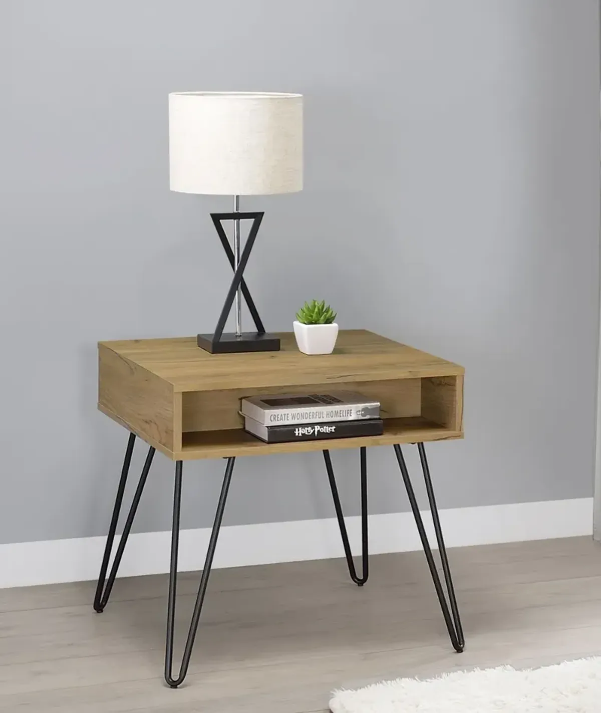 Coaster Fanning Engineered Wood Side End Table Golden Oak